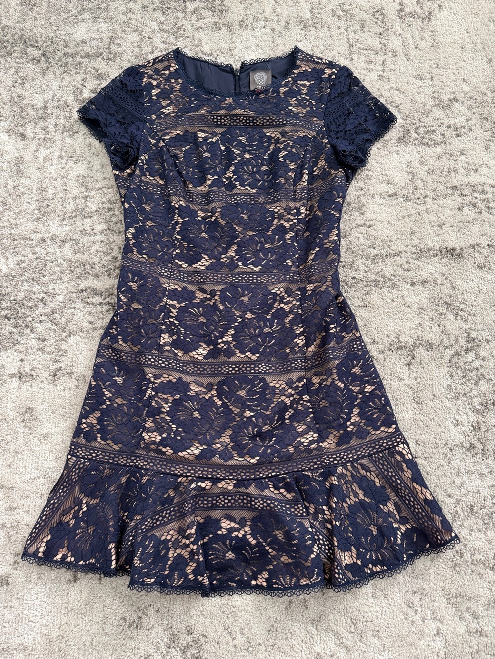 Vince Camuto Navy Lace Dress with Nude Lining